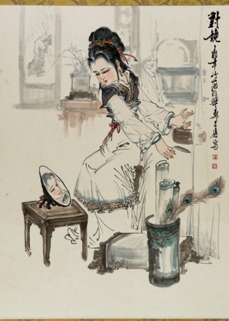 對鏡的圖片
