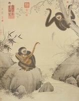 明 朱瞻基 戲猿圖(複製品)的圖片