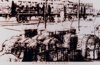 日治時期水裡坑檢查所火車載運香蕉明信片之翻拍照的圖片