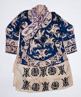 藍綢緞圈金繡花蝶戲袍的圖片