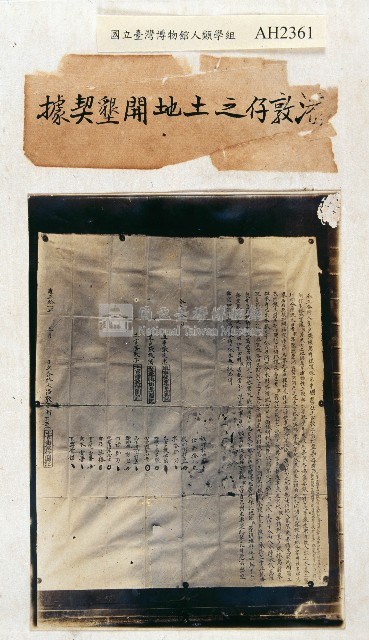 雍正十一年（1733）潘敦仔土地開墾契據照片藏品圖，第1張