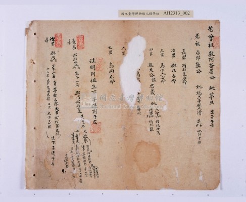 嘉慶二十三年（1818）及之前岸裡社潘敦家族系譜及祭祖物料相關記錄藏品圖，第33張