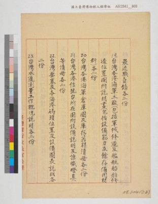 中國戰區台灣省警備總司令部備忘錄及台灣省警備總司令部備忘錄藏品圖，第35張