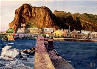 夕陽斜照下的漁港藏品圖，第1張