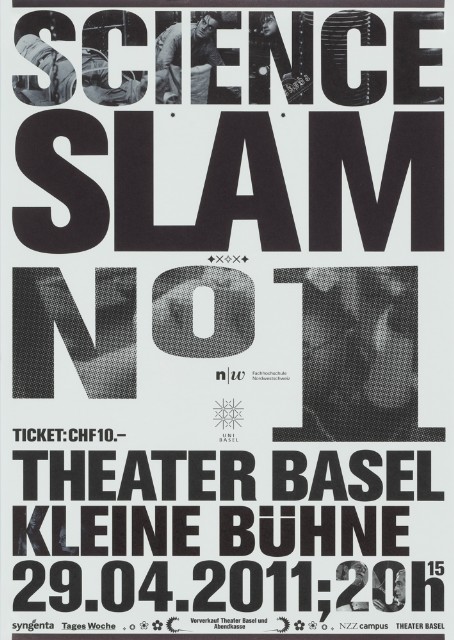 Posters for Science Slam 1 – 4 at the municipal theater of Basel