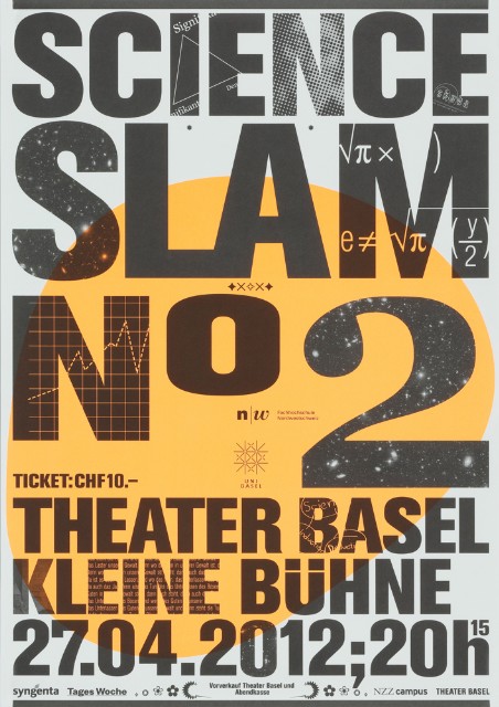 Posters for Science Slam 1 – 4 at the municipal theater of Basel
