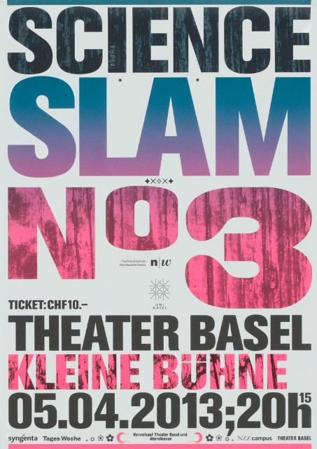 Posters for Science Slam 1 – 4 at the municipal theater of Basel