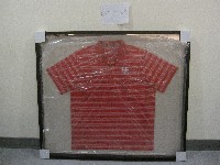 美國田徑隊簽名隊服暗紅條紋短袖POLO衫(裝框)藏品圖，第1張