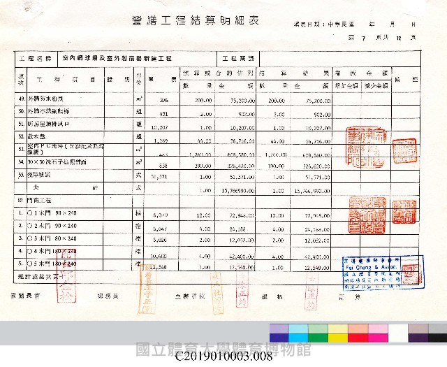 工程結算書：室內網球場及室外射箭場新建工程(掃描電子檔)_8藏品圖，第1張