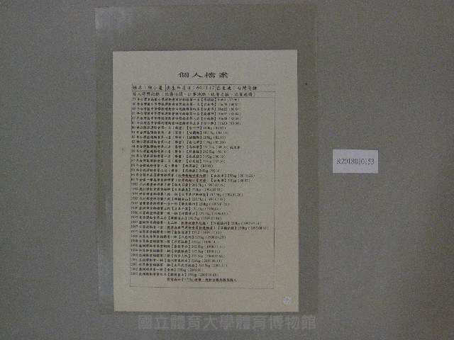 陳小蓮舉重成績-記錄表(護貝)藏品圖，第1張