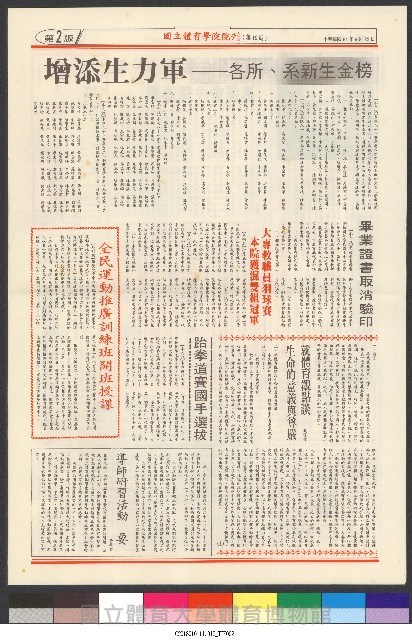 國立體育大學校刊-第1期~104期(缺23、58期;27和28同期)、缺82期) 藏品圖，第78張