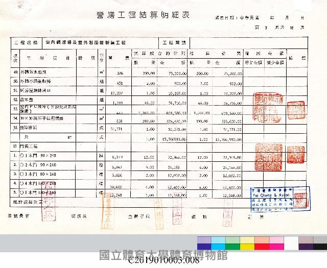 工程結算書：室內網球場及室外射箭場新建工程(掃描電子檔)_8藏品圖，第1張