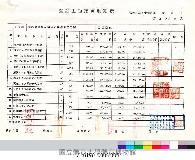 工程結算書：室內網球場及室外射箭場新建工程(掃描電子檔)_5藏品圖，第1張