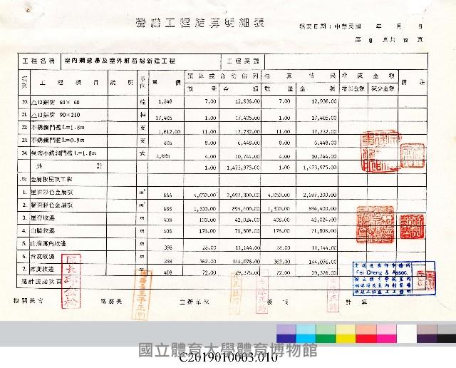 工程結算書：室內網球場及室外射箭場新建工程(掃描電子檔)_10藏品圖，第1張