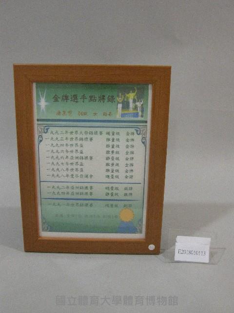 84級運技系湯惠雯跆拳成績表-點將錄(裝框)藏品圖，第1張