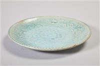 天青開片牡丹浮雕瓷盤藏品圖，第1張