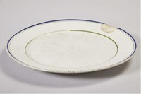 素面藍綠圈紋白瓷盤藏品圖，第1張