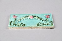 海碧底粉桃花草矩形瓷製花磚藏品圖，第2張