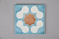 海碧底褐色八角星瓷製花磚藏品圖，第1張