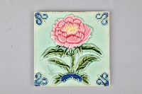 碧綠底牡丹瓷製花磚藏品圖，第1張