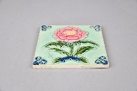 碧綠底牡丹瓷製花磚藏品圖，第2張