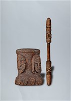 人面百步蛇紋木製杵臼組藏品圖，第1張