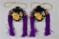 金綠色釘線葡萄刺繡黑香包藏品圖，第2張