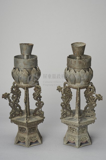錫製盤龍蓮花六角燭台組藏品圖，第2張