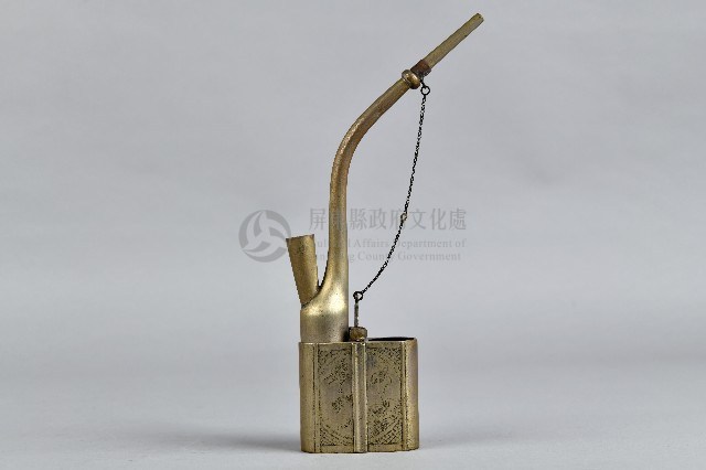 黃銅製梅枝雀鳥雙筒水煙斗-斗身藏品圖，第1張