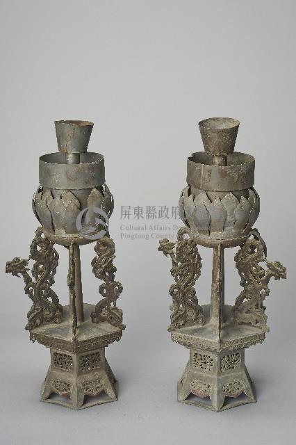 錫製盤龍蓮花六角燭台組藏品圖，第2張