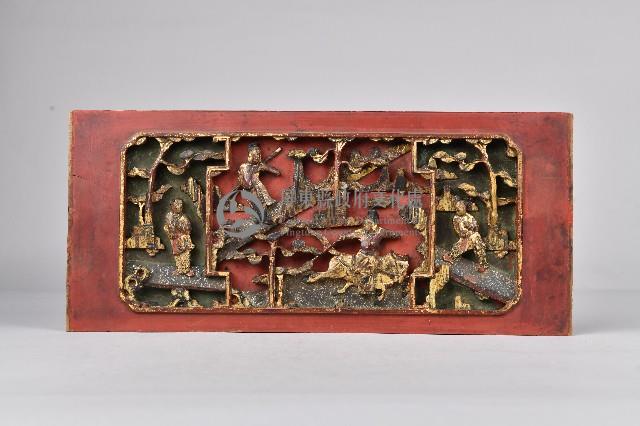 金漆戲曲人像木雕牌飾藏品圖，第1張