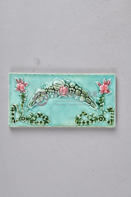 海碧底粉桃花草矩形瓷製花磚藏品圖，第1張