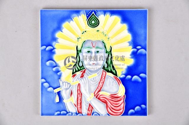 藍底神像瓷製花磚藏品圖，第1張