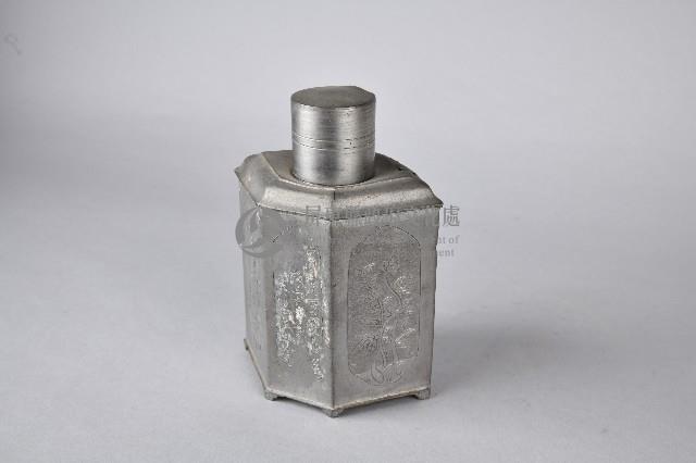 陰刻開光花卉紋六方錫茶葉罐藏品圖，第4張