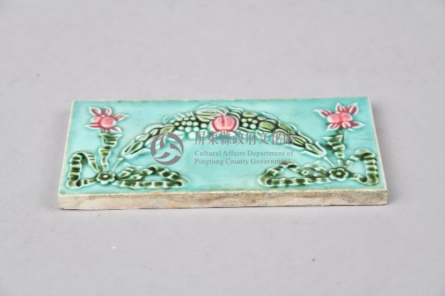 海碧底粉桃花草矩形瓷製花磚藏品圖，第2張