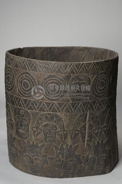 無底人面百步蛇紋木製穀桶藏品圖，第1張