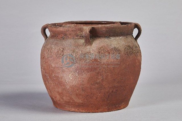 陶製紅胎褐釉四耳油罐藏品圖，第1張