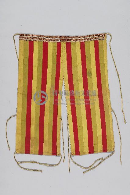 拼接紅黃灰三色布條後敞褲藏品圖，第1張