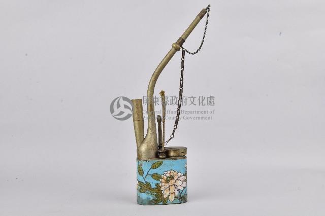 琺瑯梔花雙筒水煙斗藏品圖，第2張