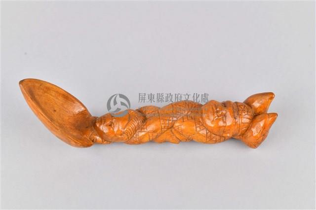 雕刻雙人面百步蛇木製匙藏品圖，第2張