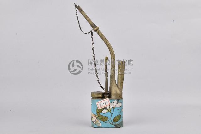 琺瑯梔花雙筒水煙斗藏品圖，第1張