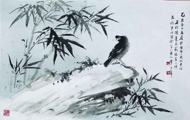 竹、鳥的圖片