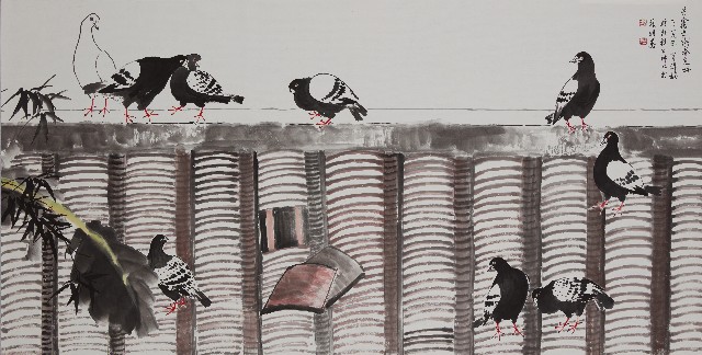 Pigeons Enjoying Springtime