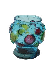 淡藍色紅黃彩鼓釘玻璃杯藏品圖，第2張