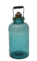 淡青綠色提梁雙繫帶蓋透明直筒透明玻璃瓶藏品圖，第1張
