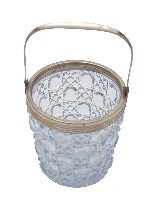 金屬提梁方形浮雕花紋淡藍色透明玻璃直筒藏品圖，第2張