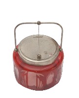 金屬提梁帶蓋紅色花飾透明玻璃矮罐藏品圖，第3張