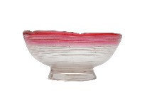 櫻桃色線紋玻璃花口碗藏品圖，第2張