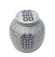 青花帶蓋囍字纏枝花卉紋罐藏品圖，第1張