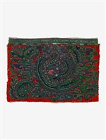 中國臺江苗族紅底墨綠色刺繡繡片藏品圖，第1張